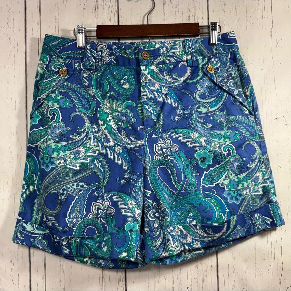 Lauren Ralph Lauren Blue Paisley Chino Shorts Preppy Coastal Vacation Size 10